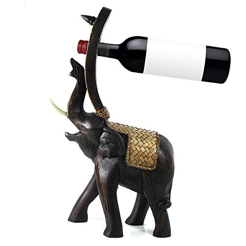 Joyous Elephant Carved Rain Tree Wooden Wine Bottle Holder (Thailand) | Handcarved Home Decorations