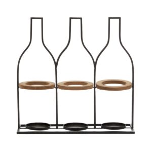 Deco 79 Metal Bottle Shaped 3 Bottle Wine Holder, 17" x 5" x 16", Black