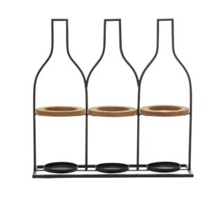 Deco 79 Metal Bottle Shaped 3 Bottle Wine Holder, 17" x 5" x 16", Black