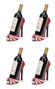 hilarious home high heel wine bottle holder - attractive style variations available (striped, set of 4)