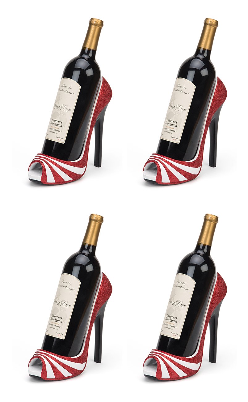 Hilarious Home High Heel Wine Bottle Holder - Attractive Style Variations Available (Striped, Set of 4)