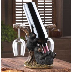 Unbranded* Black Bear Wine Bottle & Glass Holder Rack Decor New