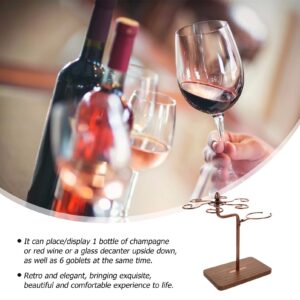 Cabilock Countertop Wine Glass Rack Holder for 6 Wine Cups and 1pc Bottle Tabletop Wooden Wine Bottle Holder Wine Glasses Storage Stand for Home Kitchen Bar Wine Cellar Red