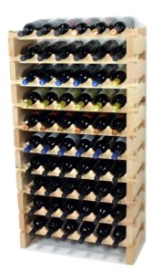 sfdisplay.com,llc. modular wine rack pine wood 24-72 bottle capacity storage 6 bottles across up to 12 rows stackable newest improved model (60 bottles - 10 rows)