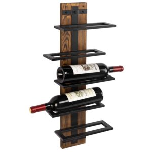 mygift 5 tier rustic burnt wood & industrial black metal wall mounted wine rack bottle display storage shelf decorative organizer