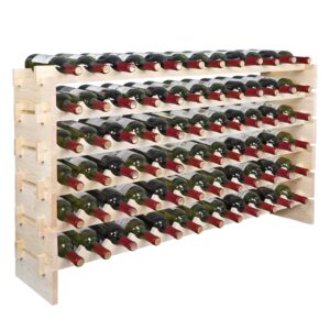 f2c wood 72-bottle stackable modular wine rack wood wine cabinet free standing wine storage organizer display shelf wine bottle holder kitchen decor classic style, wobble free