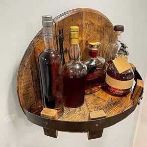 Hand Crafted Liquor Bottle Display,Wall Mounted Whiskey Barrel Shelf,Vintage Round Wine Whiskey Display Organizer Stand Bar Shelves Home Décorï¼Œ11.8x5.9in