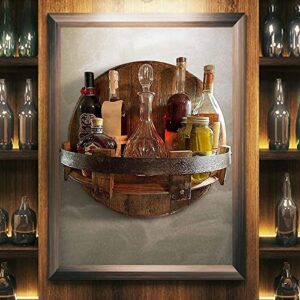 Hand Crafted Liquor Bottle Display,Wall Mounted Whiskey Barrel Shelf,Vintage Round Wine Whiskey Display Organizer Stand Bar Shelves Home Décorï¼Œ11.8x5.9in