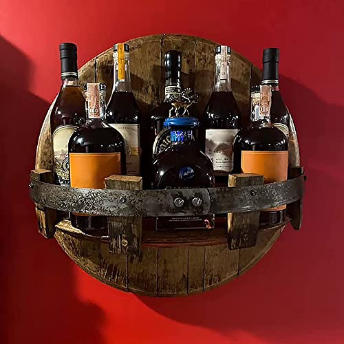 Hand Crafted Liquor Bottle Display,Wall Mounted Whiskey Barrel Shelf,Vintage Round Wine Whiskey Display Organizer Stand Bar Shelves Home Décorï¼Œ11.8x5.9in