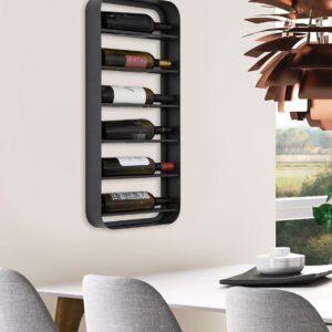 Kate and Laurel Armenta Modern Wine Rack, 13 x 30, Gray, Chic Wall Mounted Wine Rack Holds up to 6 Bottles with Geometric Design