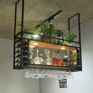 rlosqvee industrial wine rack hanging/wall mounted, 2-tier vintage solid wood wine storage rack, wine display shelf for kitchen bar restaurant (40 inch (w))