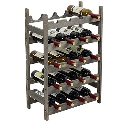 MyGift 20 Bottle Vintage Gray Solid Wood Free-Standing Floor Wine Rack Storage Display Shelf