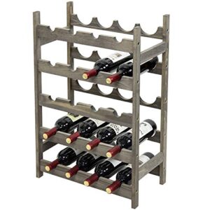 MyGift 20 Bottle Vintage Gray Solid Wood Free-Standing Floor Wine Rack Storage Display Shelf