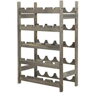 MyGift 20 Bottle Vintage Gray Solid Wood Free-Standing Floor Wine Rack Storage Display Shelf