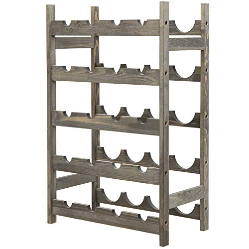 MyGift 20 Bottle Vintage Gray Solid Wood Free-Standing Floor Wine Rack Storage Display Shelf