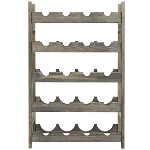 MyGift 20 Bottle Vintage Gray Solid Wood Free-Standing Floor Wine Rack Storage Display Shelf