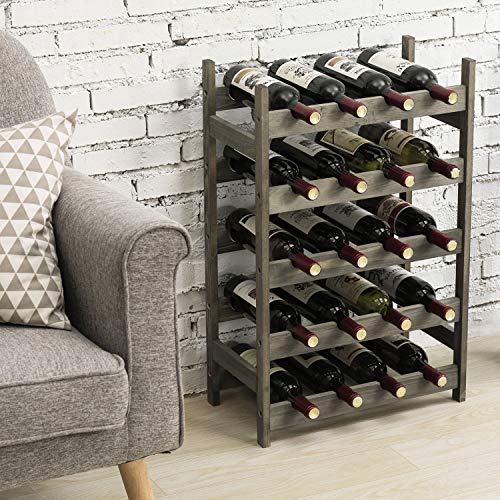 MyGift 20 Bottle Vintage Gray Solid Wood Free-Standing Floor Wine Rack Storage Display Shelf