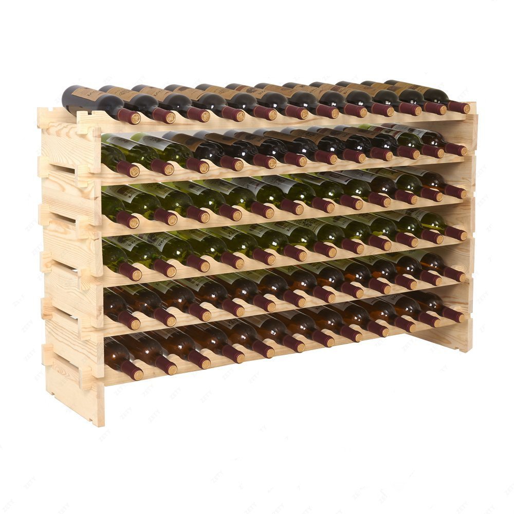 FixtureDisplays® Stackable Modular Wine Rack Stackable Storage Stand Display Shelves, Pine Wood, (72 Bottle Capacity, 6 Rows x 12) 16931