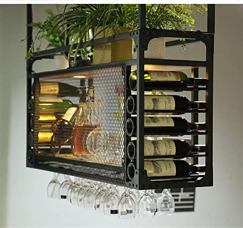 Ceiling Wine Rack,Glasses Stemware Hanger Shelf,Wine Glass Rack/Hanging Bottle Holder,Kitchenskitchen Wood Metal Hanging Shelf,Ceiling Decoration Shelf for Bars,Restaurants, (Black 120x30cm)