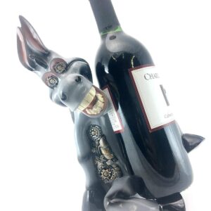 Bellaa 21680 Donkey Wine Bottle Holder Farmhouse Steampunk Gear Industrial Retro Animal Statue Funny Cute Creative Gift 10 inch