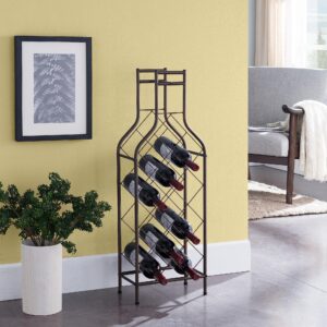 Kings Brand Furniture Ameherst Metal Wine Bottle Holder - Floor Standing Wine Rack for Home Bar - Metal Wine Rack with Bottle Shape Bar Stand for Liquor - Crisscross Storage Rack - Pewter - 12 Bottles