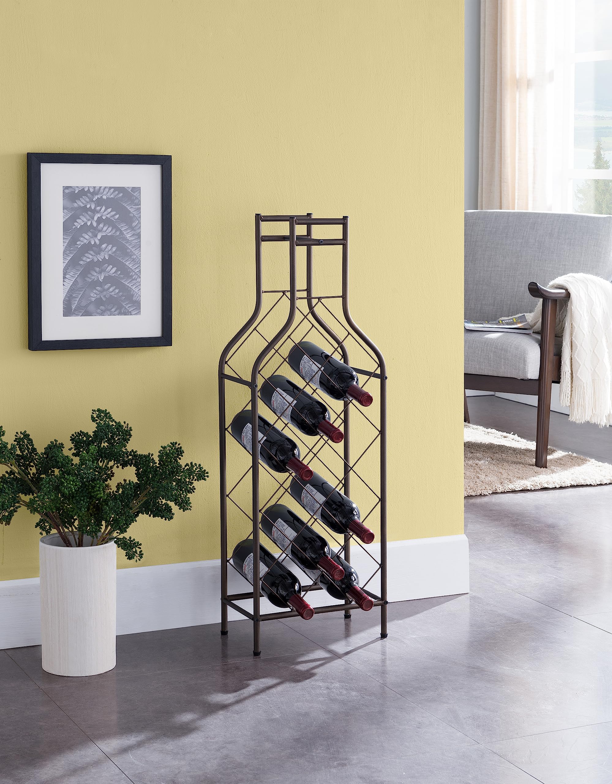 Kings Brand Furniture Ameherst Metal Wine Bottle Holder - Floor Standing Wine Rack for Home Bar - Metal Wine Rack with Bottle Shape Bar Stand for Liquor - Crisscross Storage Rack - Pewter - 12 Bottles