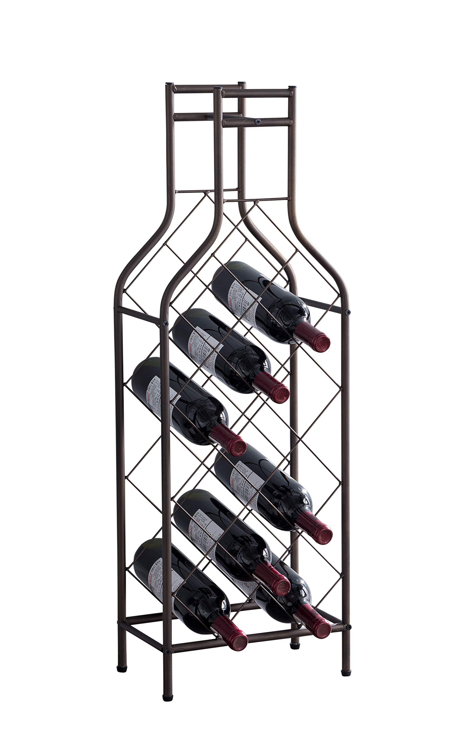 Kings Brand Furniture Ameherst Metal Wine Bottle Holder - Floor Standing Wine Rack for Home Bar - Metal Wine Rack with Bottle Shape Bar Stand for Liquor - Crisscross Storage Rack - Pewter - 12 Bottles