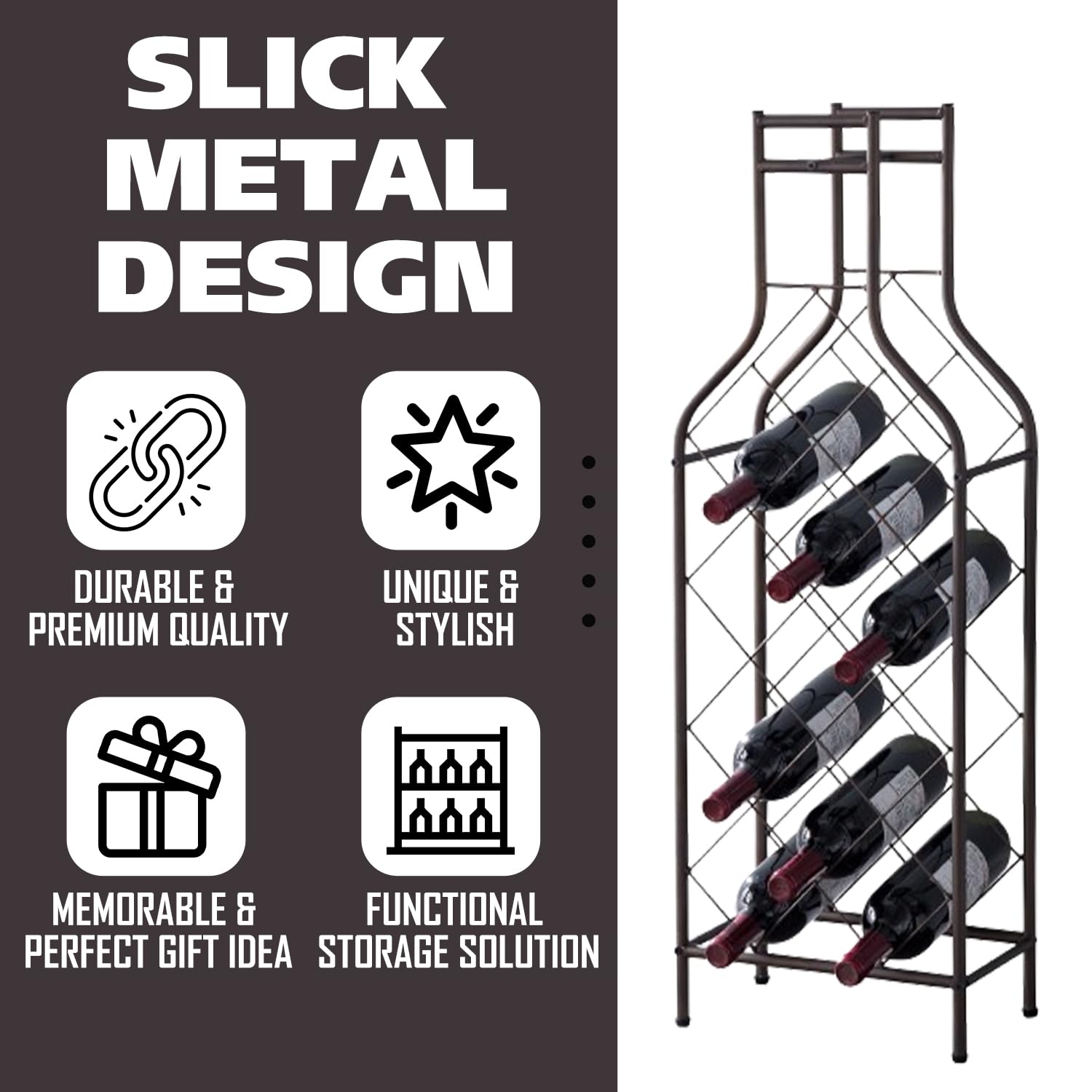 Kings Brand Furniture Ameherst Metal Wine Bottle Holder - Floor Standing Wine Rack for Home Bar - Metal Wine Rack with Bottle Shape Bar Stand for Liquor - Crisscross Storage Rack - Pewter - 12 Bottles