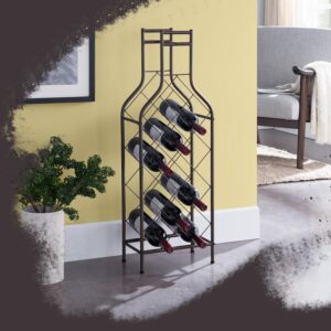 Kings Brand Furniture Ameherst Metal Wine Bottle Holder - Floor Standing Wine Rack for Home Bar - Metal Wine Rack with Bottle Shape Bar Stand for Liquor - Crisscross Storage Rack - Pewter - 12 Bottles