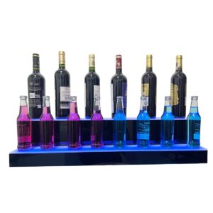 YILIKISS 31 Inch 2 Step LED Lighted Liquor Bottle Display Illuminated Bottle Shelf Home Commercial Bar Shelf Light Changing Shelves with Remote Control,Multiple Colors LED Bar Shelves for Liquor