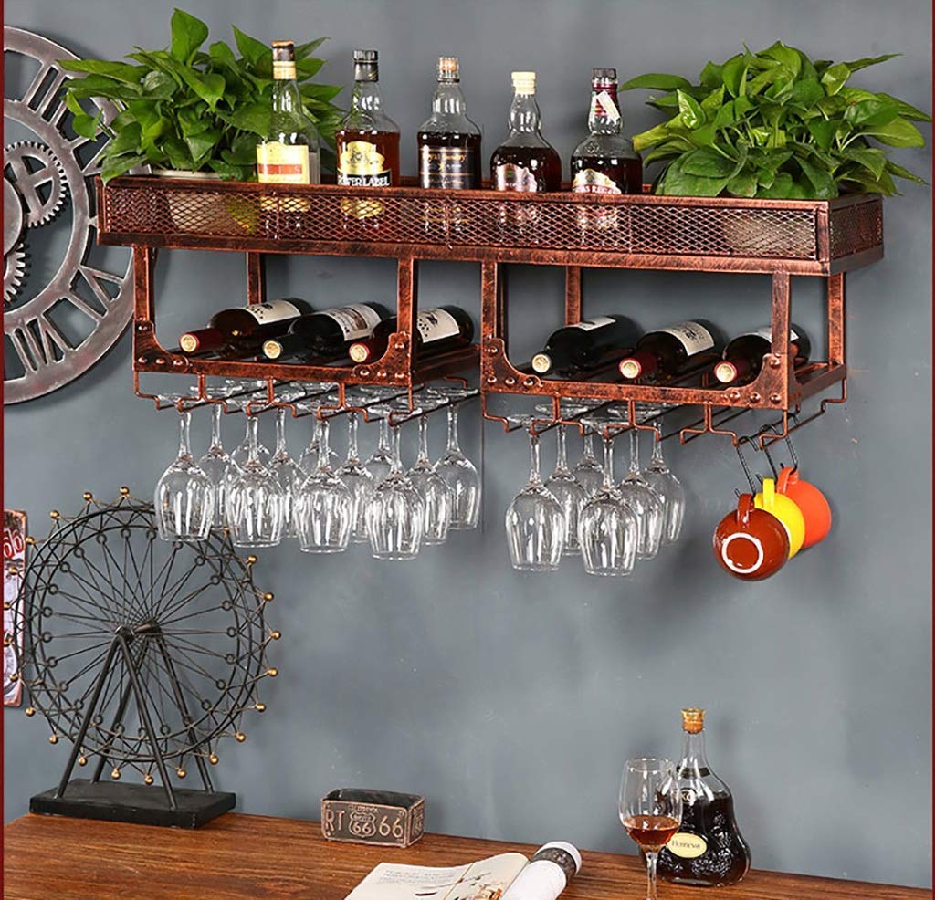 Wine Cabinets European Hanging Wine Rack Metal Iron Storage Rack Bar Home Ceiling Wall-Mounted Wine Champagne Glass Wine Glass Goblet Rack Wine Bottle Rack Multi-Size Storage (Color : A, SizHeavy