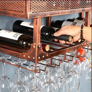 Wine Cabinets European Hanging Wine Rack Metal Iron Storage Rack Bar Home Ceiling Wall-Mounted Wine Champagne Glass Wine Glass Goblet Rack Wine Bottle Rack Multi-Size Storage (Color : A, SizHeavy