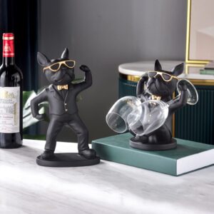 NUACOS French Bulldog Dog Wine Glass Rack,Puppy Statue Wine Glass Rack,Polyresin Wine Bottle Holder Creative Tabletop WineRacks Holder Display Stand for Bar Kitchen Counter Décor(Black)