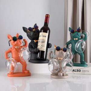 NUACOS French Bulldog Dog Wine Glass Rack,Puppy Statue Wine Glass Rack,Polyresin Wine Bottle Holder Creative Tabletop WineRacks Holder Display Stand for Bar Kitchen Counter Décor(Black)