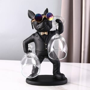 NUACOS French Bulldog Dog Wine Glass Rack,Puppy Statue Wine Glass Rack,Polyresin Wine Bottle Holder Creative Tabletop WineRacks Holder Display Stand for Bar Kitchen Counter Décor(Black)