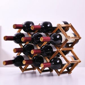 Hyuduo Wine Cabinet, Wood Wine Storage Racks Foldable 10 Bottle Wooden Standing Wine Bottle Stand Holder Display Shelf for Home Kitchen Bar Cabinets,Bar Cabinet, Wine Cabinet