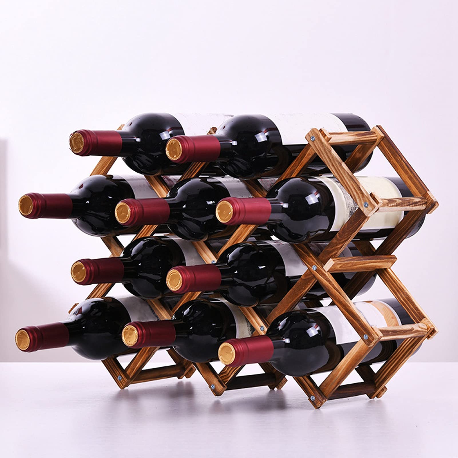 Hyuduo Wine Cabinet, Wood Wine Storage Racks Foldable 10 Bottle Wooden Standing Wine Bottle Stand Holder Display Shelf for Home Kitchen Bar Cabinets,Bar Cabinet, Wine Cabinet