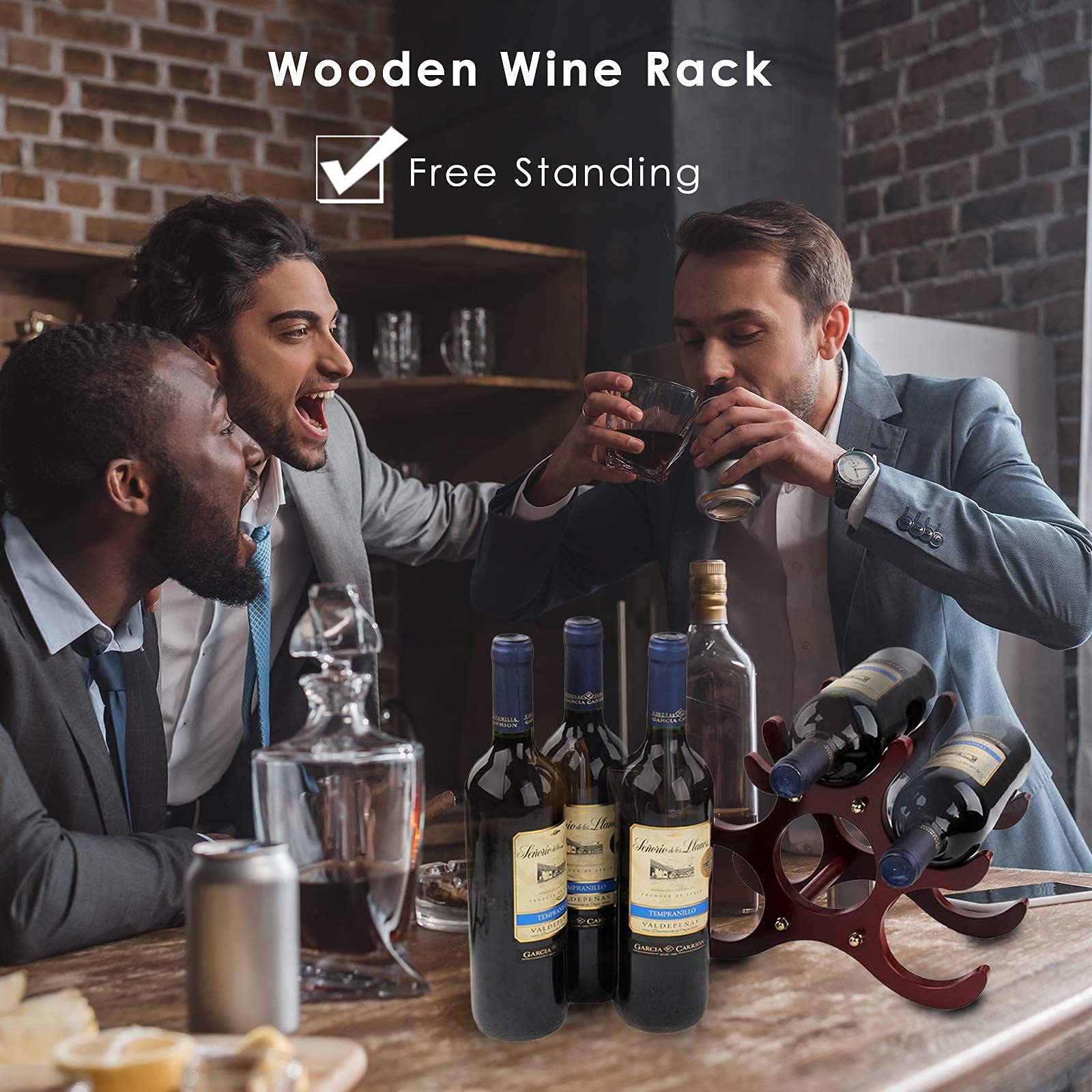 ACOODE Countertop Wine Rack or Water Bottle Holder - 9 Bottle Wine Holder for Wine Storage - Mahogany Bamboo Wine Rack Free Standing for Pantry Cabinet Bar Tabletop Kitchen