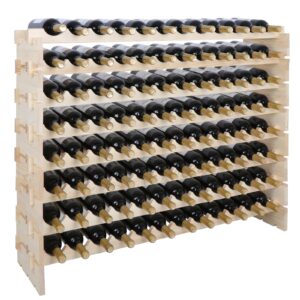 homgarden 6 tier stackable wine display rack modular free standing bottles storage stand wooden wine holder display shelves natural wood wobble-free（8x12 row 96 bottles）