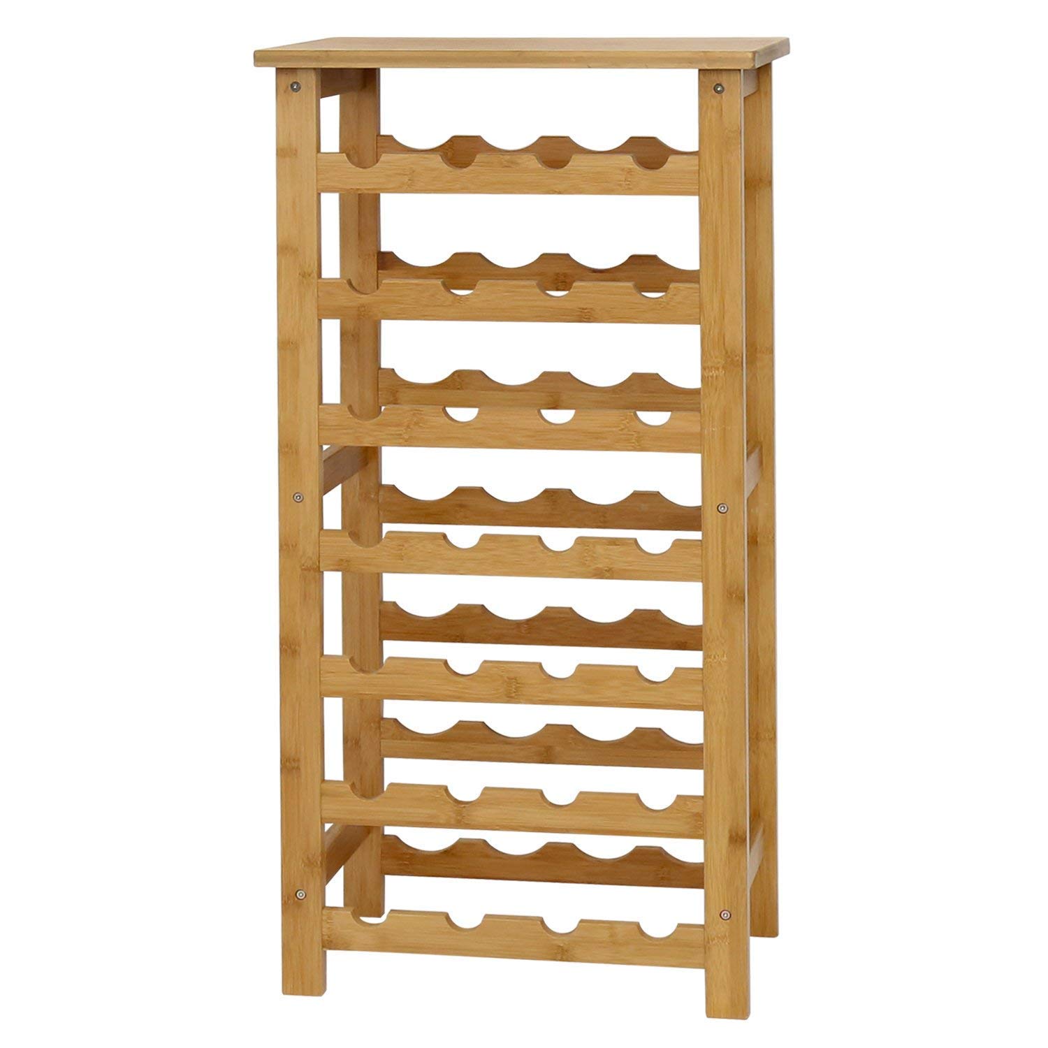 Peach Tree 28 Bottles Bamboo Wine 7-Tiers Free Standing Floor Rack Storage Shelves Cabinet Display Shelf Containers for Kitchen Mini Bar