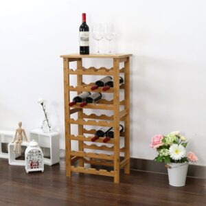 Peach Tree 28 Bottles Bamboo Wine 7-Tiers Free Standing Floor Rack Storage Shelves Cabinet Display Shelf Containers for Kitchen Mini Bar