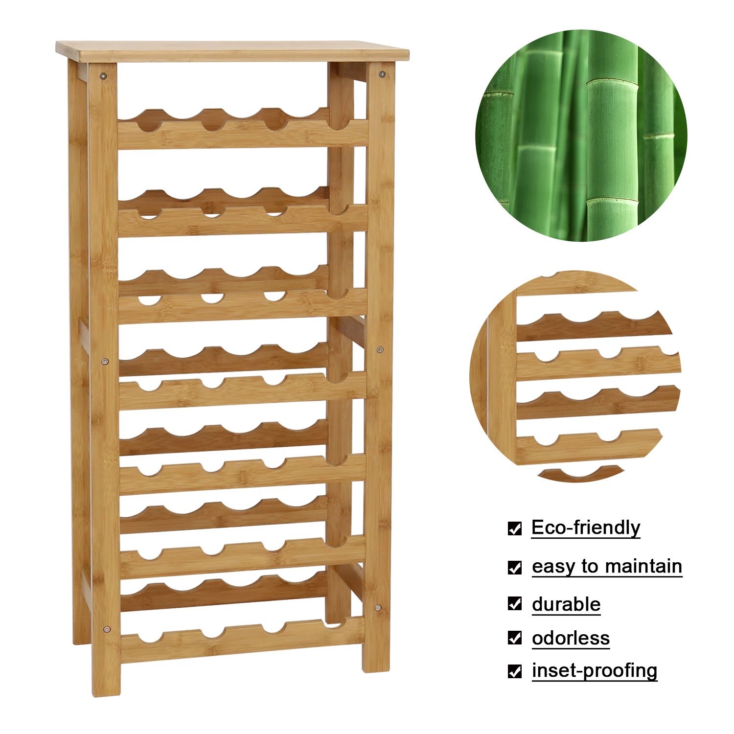 Peach Tree 28 Bottles Bamboo Wine 7-Tiers Free Standing Floor Rack Storage Shelves Cabinet Display Shelf Containers for Kitchen Mini Bar