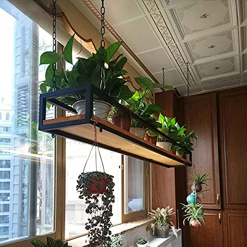 Ceiling Hanging Shelf Kitchen Storage Shelving, Flower Stand, Plant Railing Shelf with Solid Wood Board and Iron Frame, for Bar Flower Shop Balcony (Size : 120cm)