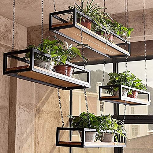 Ceiling Hanging Shelf Kitchen Storage Shelving, Flower Stand, Plant Railing Shelf with Solid Wood Board and Iron Frame, for Bar Flower Shop Balcony (Size : 120cm)