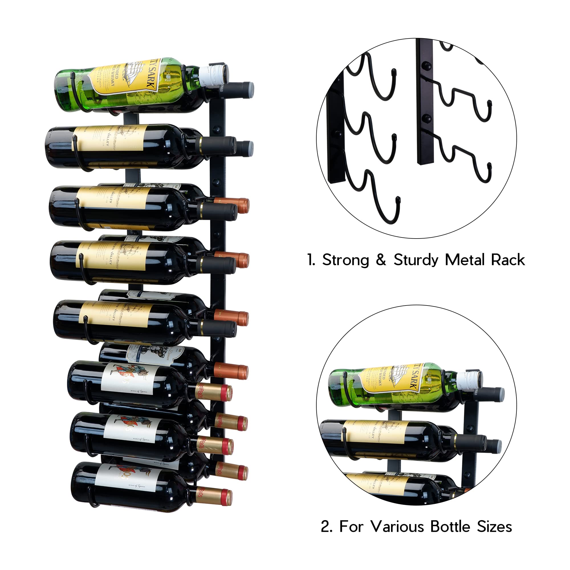 GODGOQGOP Wine Rack Wall Mounted, Wine Bottle Holder for 16 Bottles, Metal Hanging Wine Bottle Holder,Freely Spliceable Wall Wine Rack for Kitchen Pantry Bar Wine Cellar