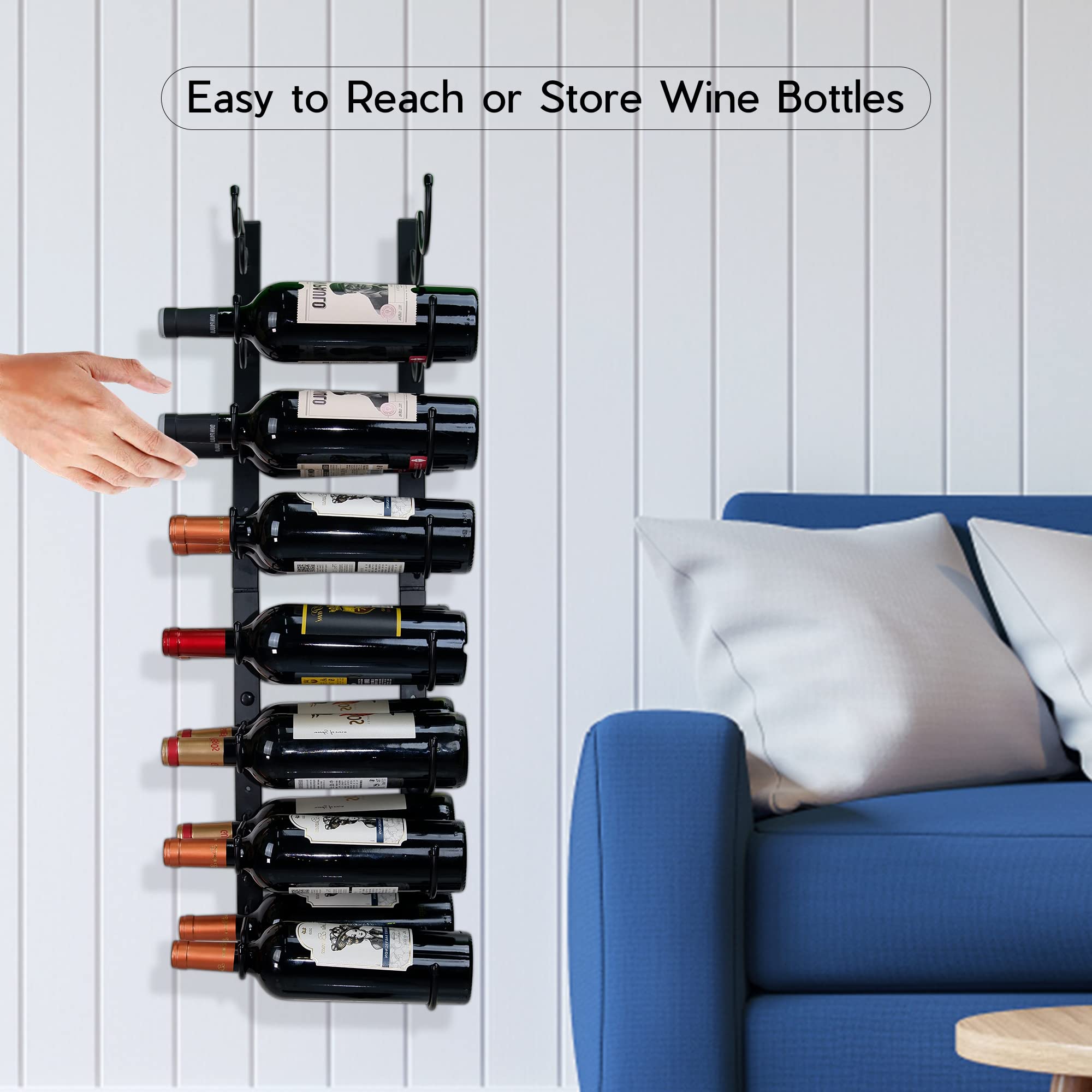 GODGOQGOP Wine Rack Wall Mounted, Wine Bottle Holder for 16 Bottles, Metal Hanging Wine Bottle Holder,Freely Spliceable Wall Wine Rack for Kitchen Pantry Bar Wine Cellar