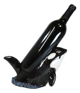 ebros deep ocean marine orca killer whale breaching out of water wine bottle holder statue 9.25" long nautical sea coastal boating fish themed storage caddy figurine