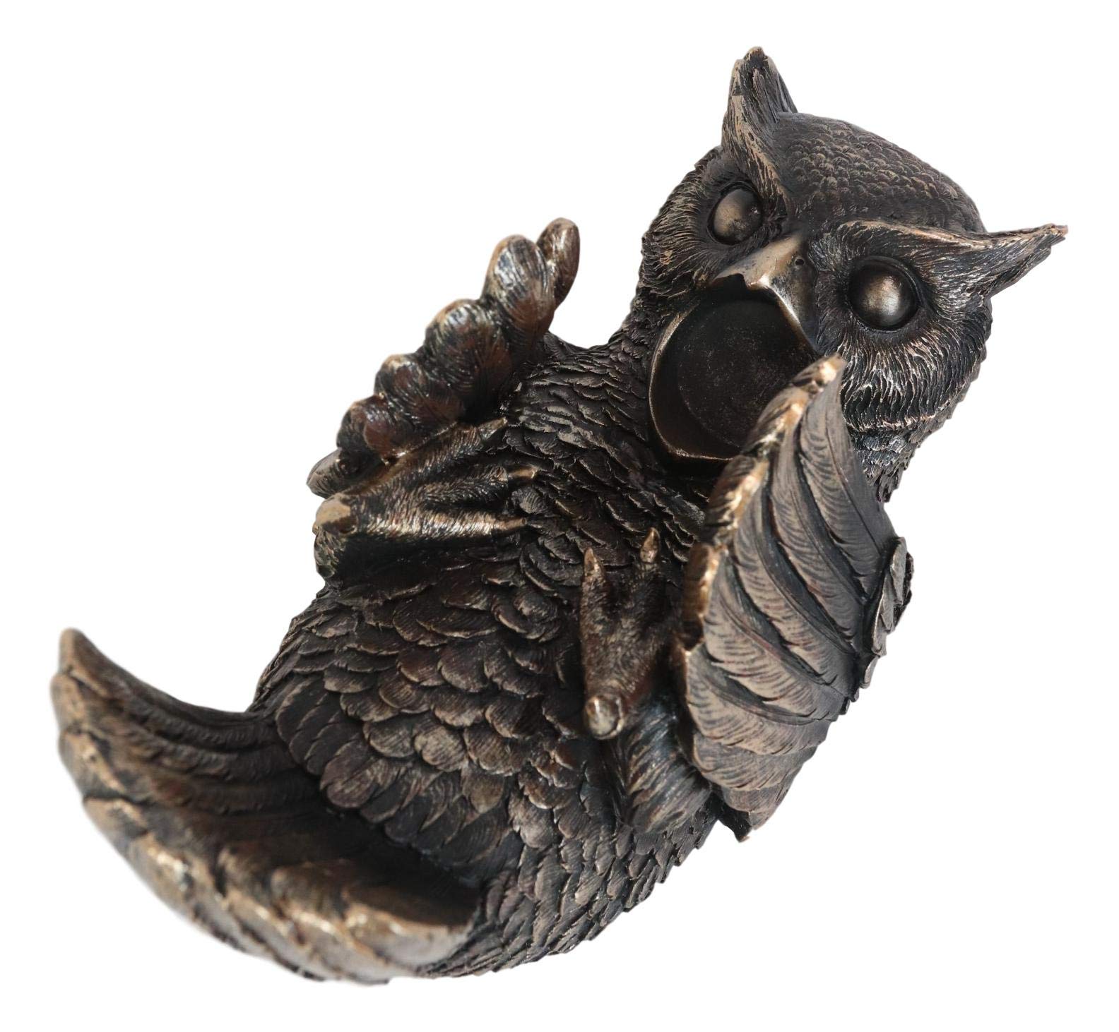 Ebros Bronzed Resin Wisdom of The Forest Great Horned Owl Drinking Wine Bottle Holder Figurine 9.25" L Decorative Party Hosting Sculpture Accessory Owls Statue