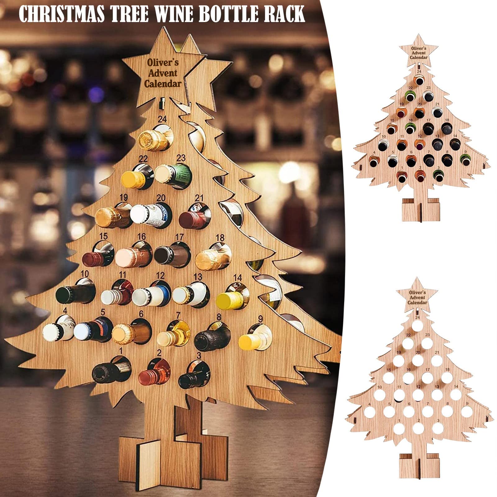 Christmas Countdown Wine Rack Wooden Ornaments Craft Decorations 24 Bottle Wine Holder Countertop Freestanding Wine Rack Floor Xmas Tree Wine Bottles Stand