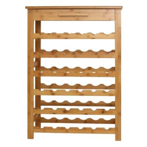 peach tree bamboo wine standing rack storage with drawer (36-bottle)